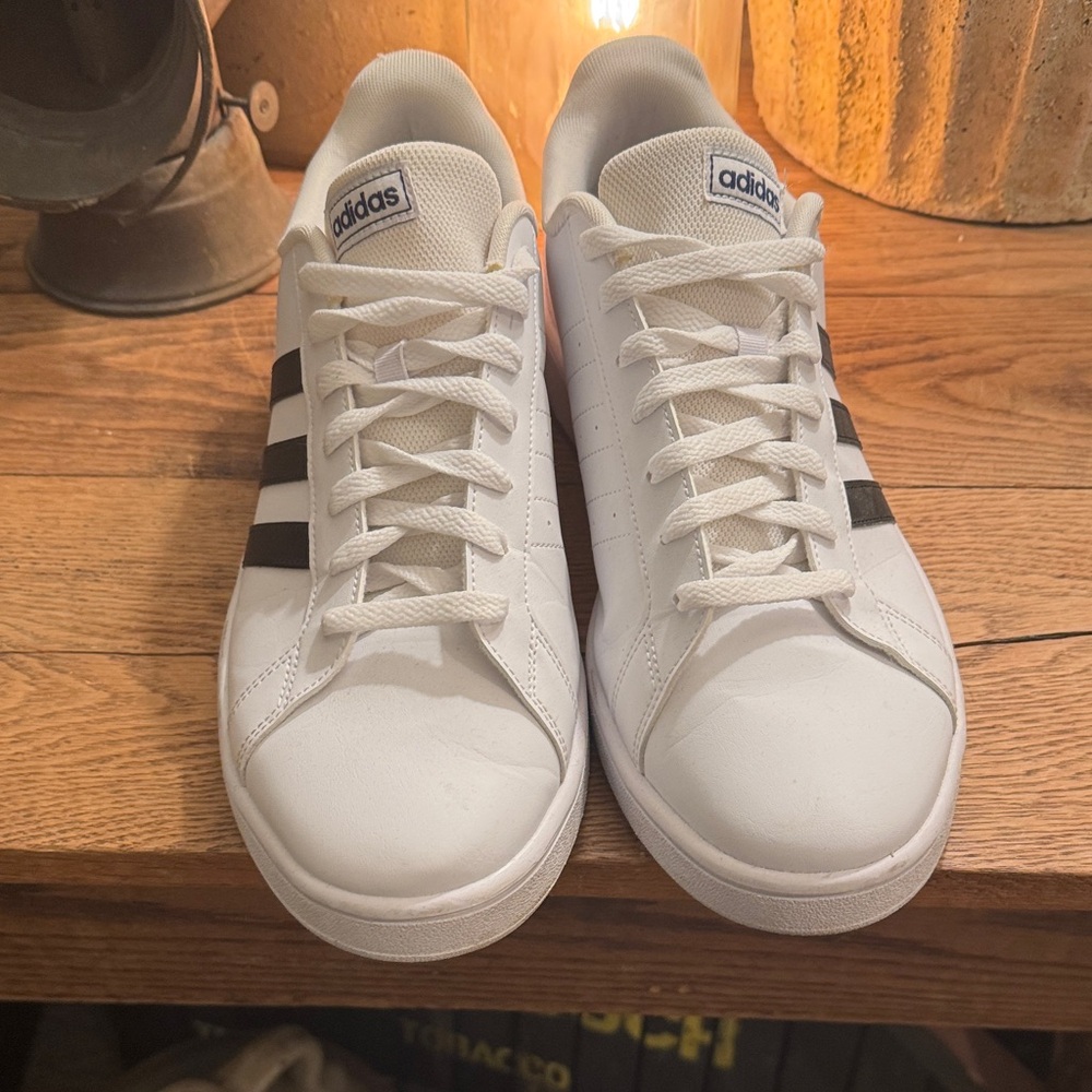 Adidas Men's White Sneakers with Black Stripes